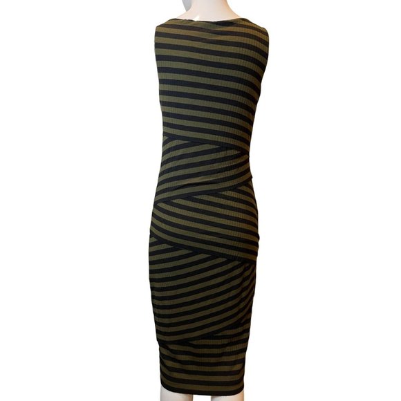 Bailey/44 Womens Bodycon Column Dress Striped EVE 1275 Olive Black Size Medium - Picture 2 of 7